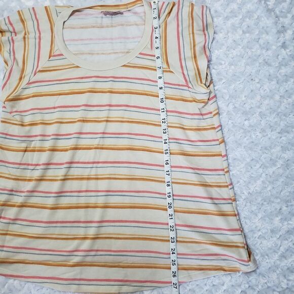Andree size 1x pink blue orange striped short sleeve top - Picture 2 of 5